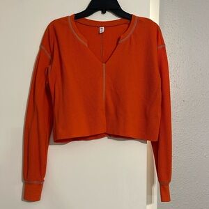 BP Womens Split Neck Cropped Knit Henley Shirt